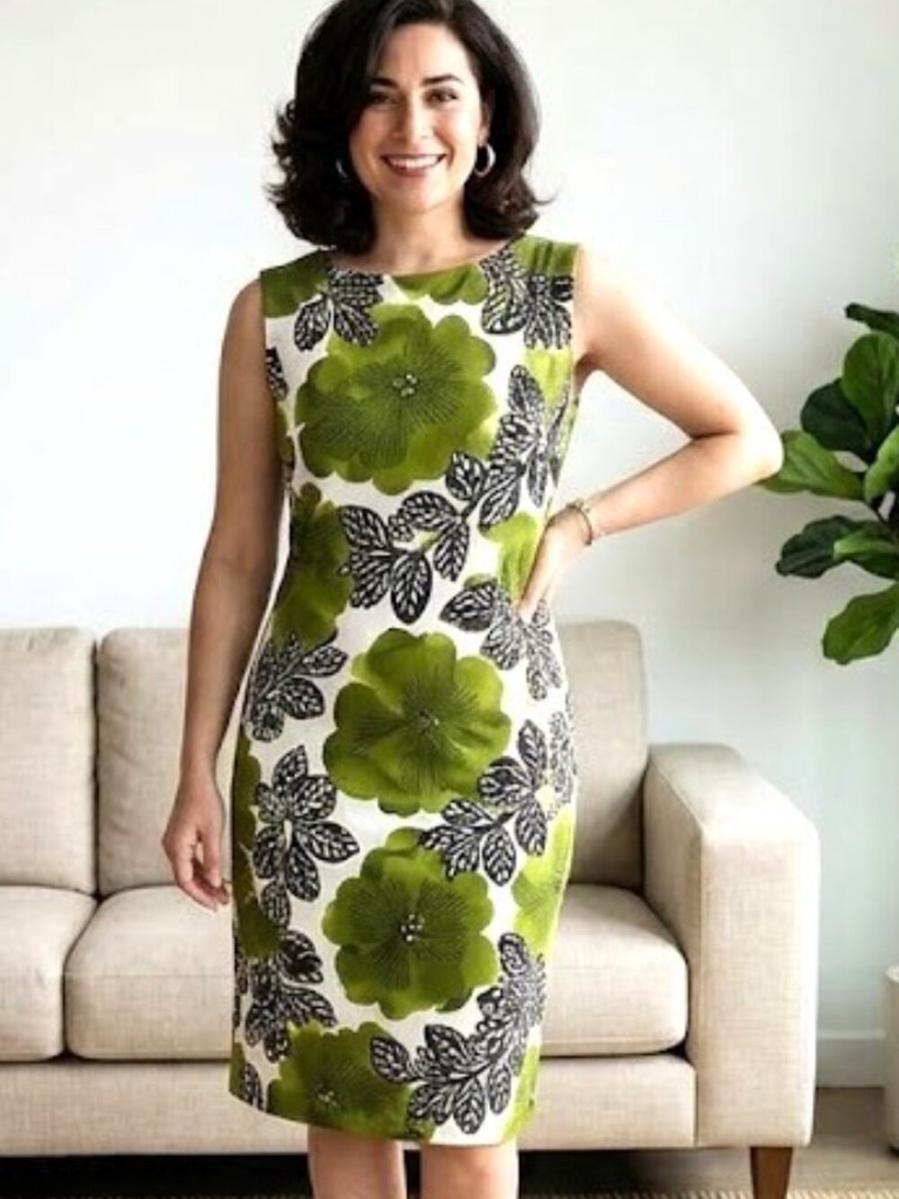 Dressbarn Sheath Dress size 16 career Party professional Stretch Greens/white